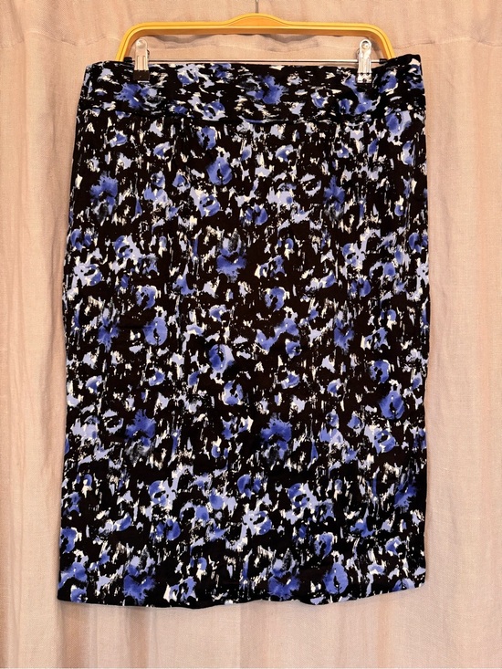Dresses & Skirts - Grace Elements Abstract Watercolor Floral Pencil Skirt Blue Black Sz 14 Cotton